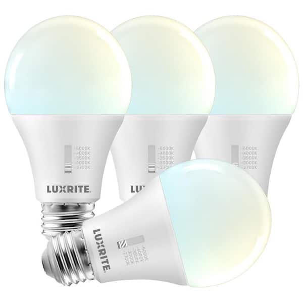 LUXRITE 100-Watt EquivalentA19 LED Light Bulb CRI90,5 CCT, Dimmable, 1600 Lumnes, 15-Watt E26 (4-Pack)