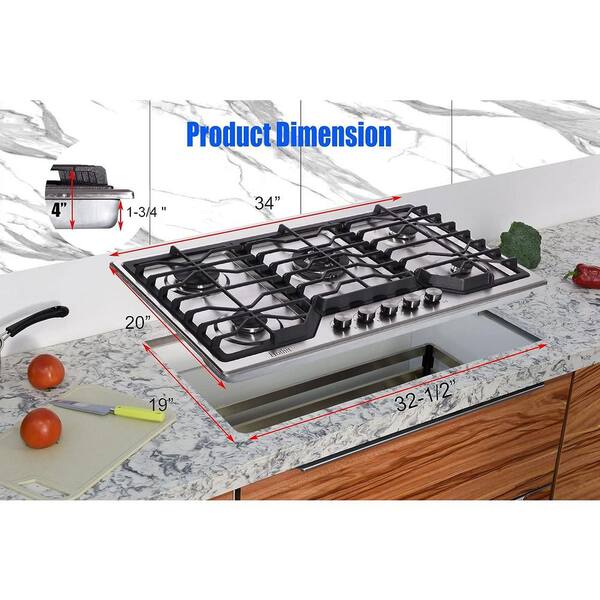 JEREMY CASS GD 34 in. 5 Burners Recessed Gas Cooktop in Stainless Steel with 5 Power Burners JQDQJE092604 The Home Depot