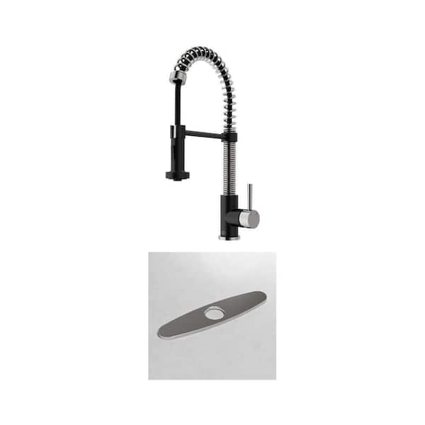 Edison Single Handle Pull-Down Faucet in Stainless Steel and Matte Black with 10 in. Deck Plate (2-Piece)