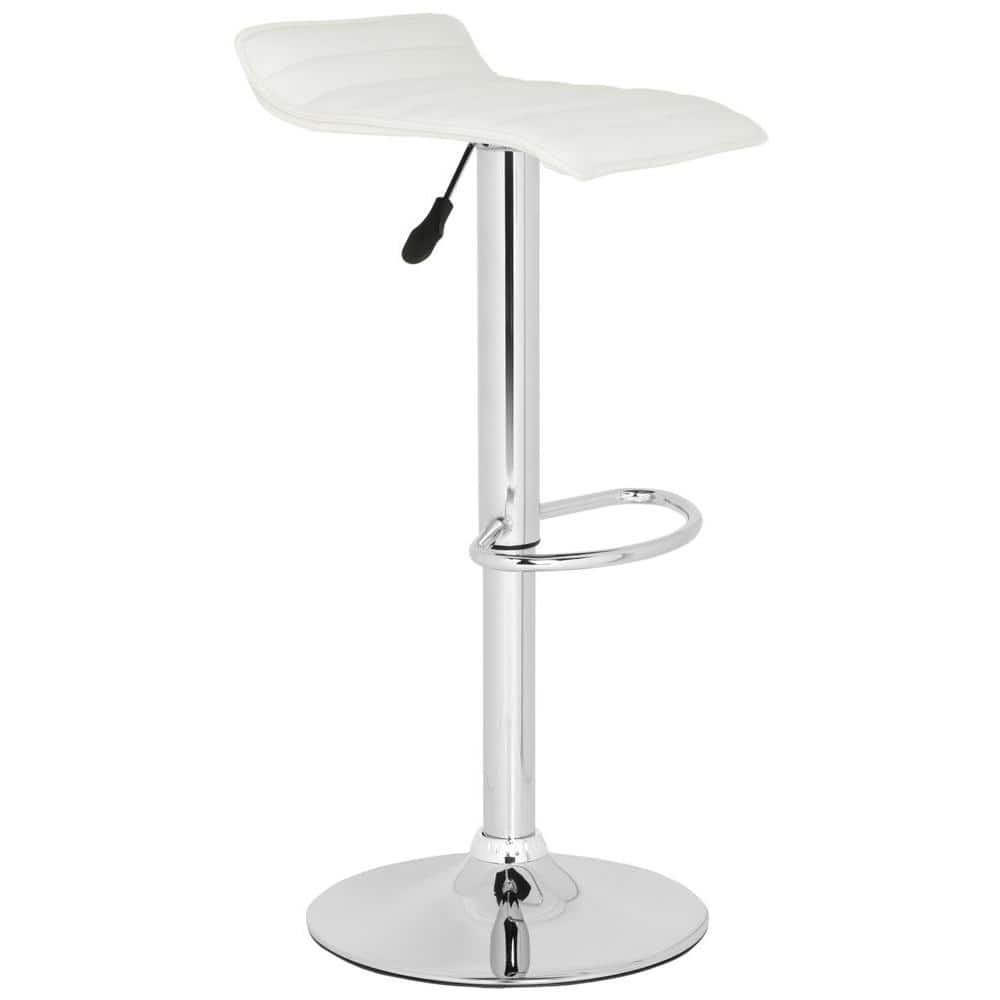 Kemonti White Adjustable Swivel Bar Stool with Chrome Base