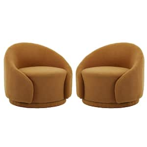 Rusted Orange Boucle Polyester Upholstered 360° Swivel Accent Barrel Chair(Set of 2)