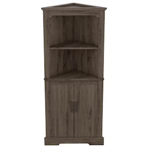 Tall Corner Cabinet with Doors for living room, bathroom, Dining Room or Kitchen, Dark walnut