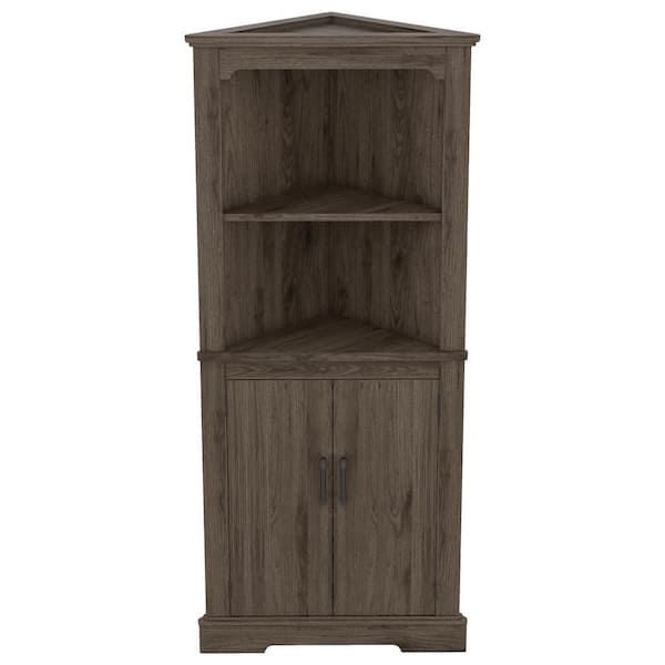 Tahanbath Tall Corner Cabinet with Doors for living room, bathroom, Dining Room or Kitchen, Dark walnut