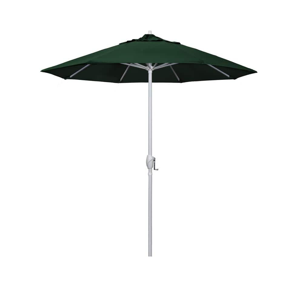 California Umbrella 7.5 ft. Matted White Aluminum Market Patio Umbrella Auto Tilt in Hunter Green Olefin