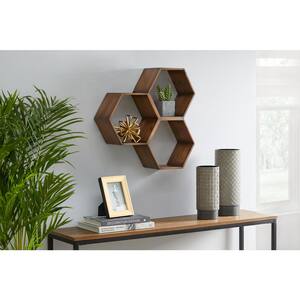 Hexagon Brown Wood Floating Shelf (21 in. W x 21 in. H)