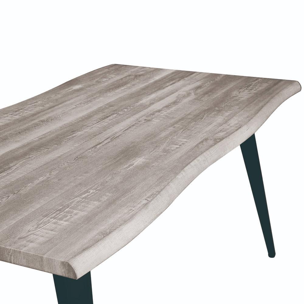 Sunbleached Grey Wood Rectangular Dining Table with Black Metal Legs