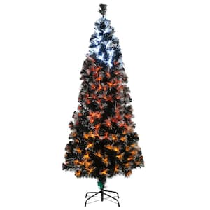 6 ft. Black Fiber Optic Artificial Halloween Tree with Candy Corn Color Lights, 8 Functions