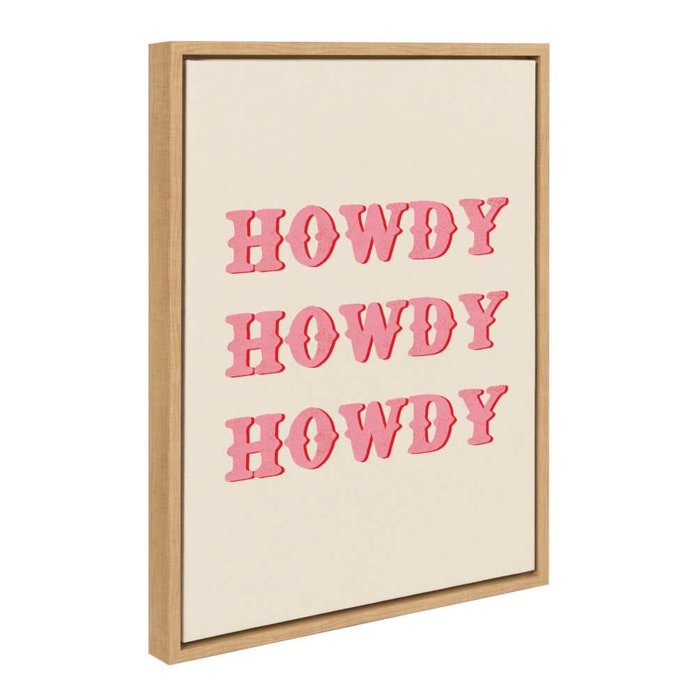 Natural Framed Canvas Print with Pink Howdy Text, 18"x24"