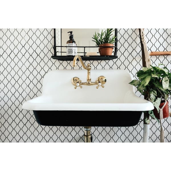 Vintage 2-Handle Wall-Mount Standard Kitchen Faucet in Polished Brass