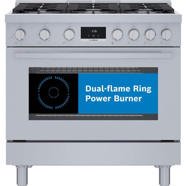 Bosch 800 Series 36 in. 3.5 cu. ft. Industrial Style Gas Range with 6-Burners in Stainless Steel