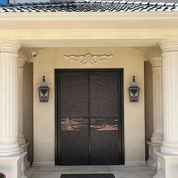 2 Pack 2 Light Outdoor Wall Coach Lantern Black Sconce Lighting Fixture with Clear Shade, E12, No Bulbs Included (D)