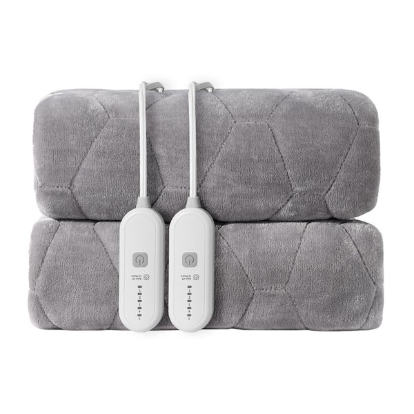 JEAREY Queen Gray Flannel Electric Heated Mattress Pad