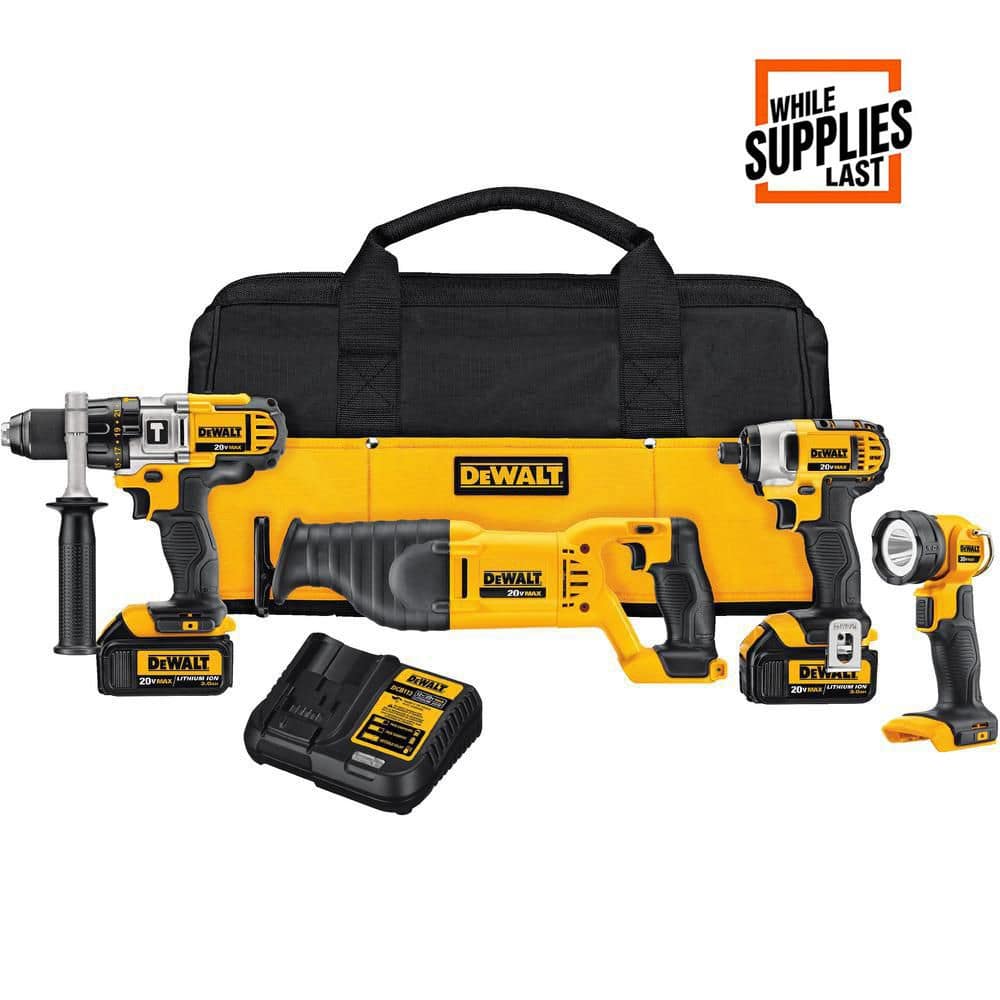 DEWALT 20V MAX Cordless 4 Tool Combo Kit with (2) 20V 3.0Ah Batteries and Charger (DCK490L2)