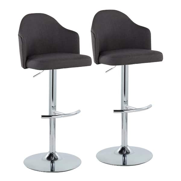 Lumisource Ahoy 33 in. Charcoal Fabric and Chrome Metal Adjustable Bar Stool with Rounded T Footrest (Set of 2)