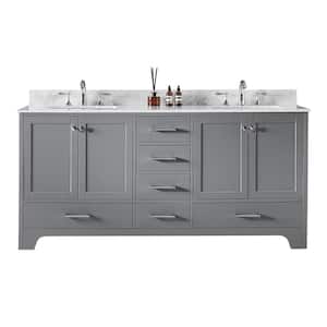 Clariette 72 in. W x 22 in. D x 34.21 in. H Bath Vanity in Taupe Grey with Marble Vanity Top in White with White Basins