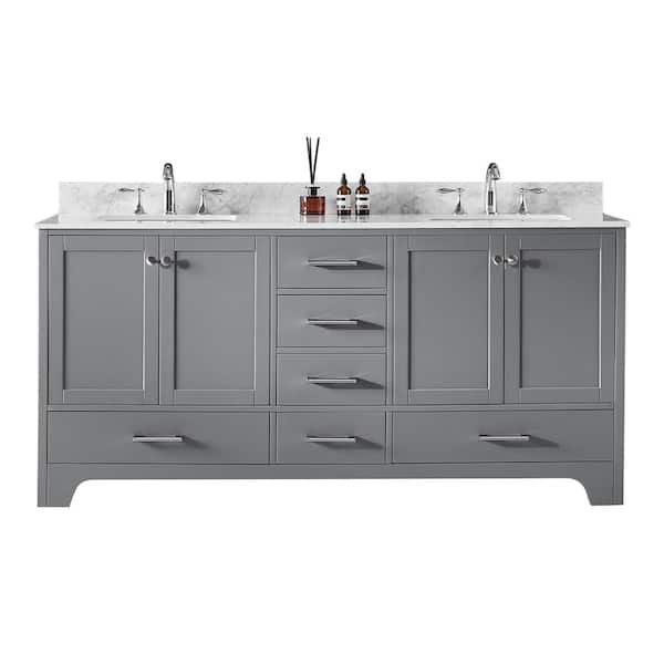 Exclusive Heritage Clariette 72 in. W x 22 in. D x 34.21 in. H Bath Vanity in Taupe Grey with Marble Vanity Top in White with White Basins