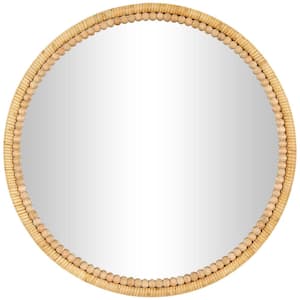 24 in. x 24 in. Wrapped Round Framed Brown Wall Mirror with Beaded Frame