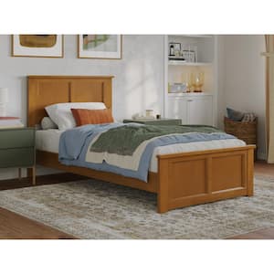 Charlotte Light Toffee Natural Bronze Solid Wood Frame Twin XL Low Profile Platform Bed with Matching Footboard