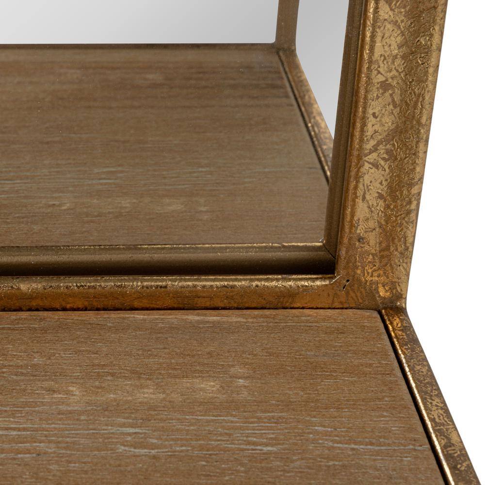 Gold Rectangular Metal and Wood Shadowbox Wall Mirror