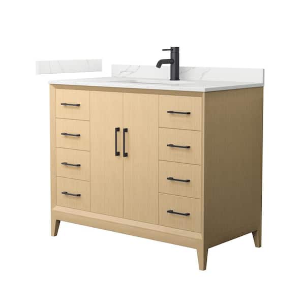 Janna 42 in. Single Freestanding White Oak Bath Vanity with Giotto Quartz Top (Assembled)