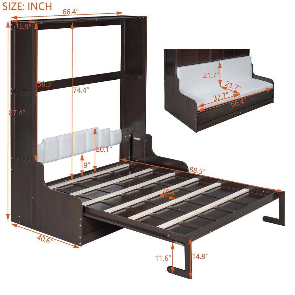 White Wood Frame Queen Size Murphy Bed, Wall Bed with Cushion, Folded Into a Cabinet with 2-Seat Chair, Headboard - thumbnail 2