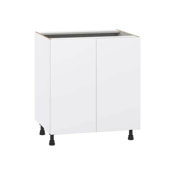 J COLLECTION Timberline 30 in. W x 24 in. D x 34.5 in. H Assembled Slab Full Height Doors Base Kitchen Cabinet in Bright White