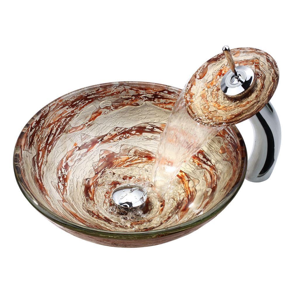 Copper Glass Round Vessel Bathroom Sink with Pop-Up Drain