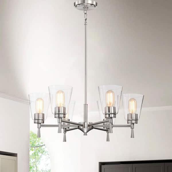 Briarwood 6-Light Brushed Nickel Modern Chandelier with Clear Cone Glass Shades