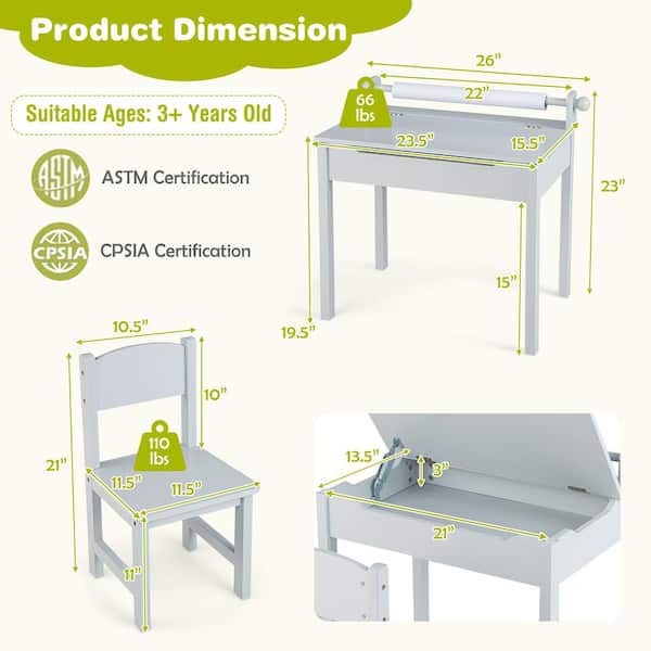 Costway 2-Piece Wood Top Toddler Craft Table and Chair Set