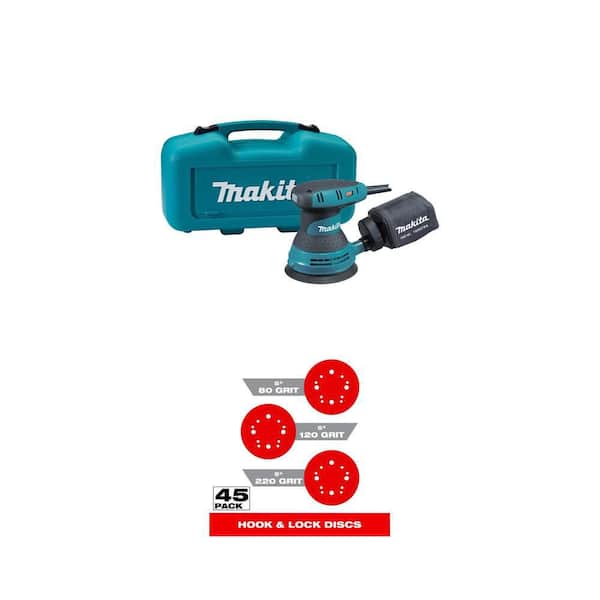3 Amp 5 in. Corded Random Orbital Sander with Case and 5 in. Sanding Disc (80-Grit, 120-Grit, 220-Grit) (45-Pack)