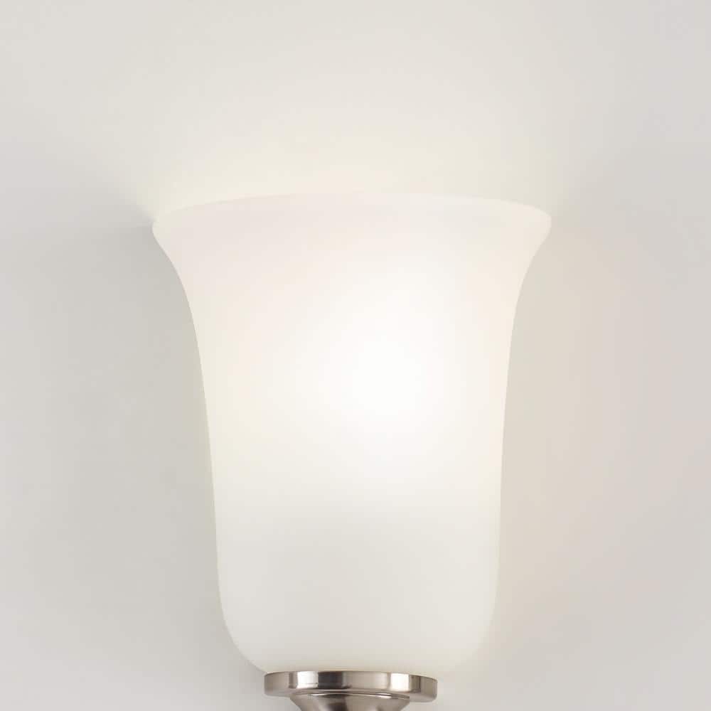 Sea Gull Brushed Nickel 1-Light Energy Star Wall Sconce with White Glass Shade