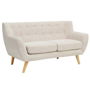 Remark 61.5 in. Beige Polyester 2-Seater Loveseat with Tapered Wood Legs