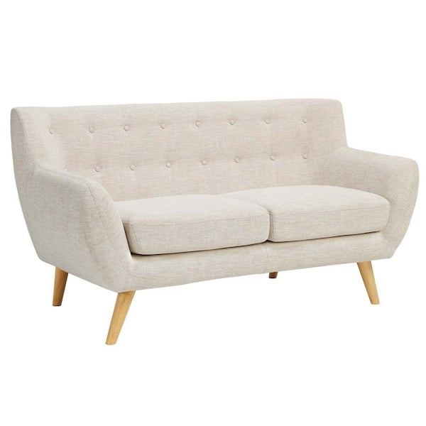 MODWAY Remark 61.5 in. Beige Polyester 2-Seater Loveseat with Tapered Wood Legs