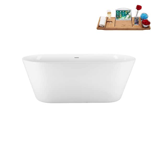 Streamline 59 in. Acrylic Flatbottom Non-Whirlpool Bathtub in Glossy White with Matte Oil Rubbed Bronze Drain and Tray
