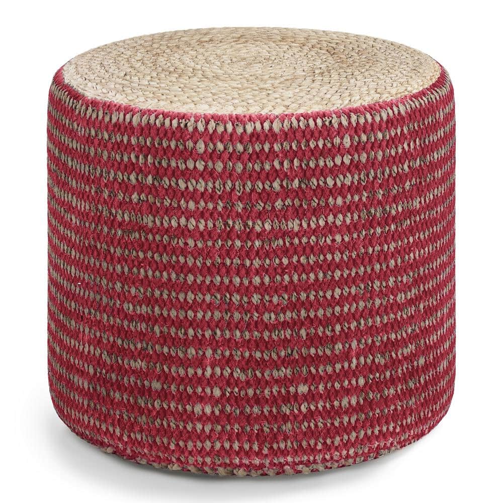 Larissa Round Natural and Maroon Jute Pouf