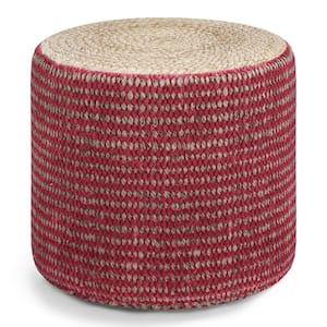 Larissa Boho Round Braided Pouf in Natural and Maroon Jute