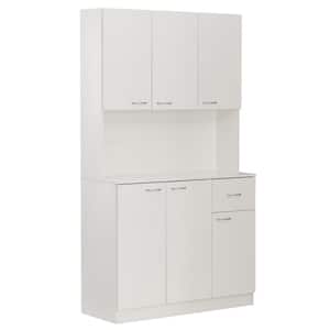 Wooden Kitchen Pantry Storage Cabinet with Drawer, Doors and Shelves, White