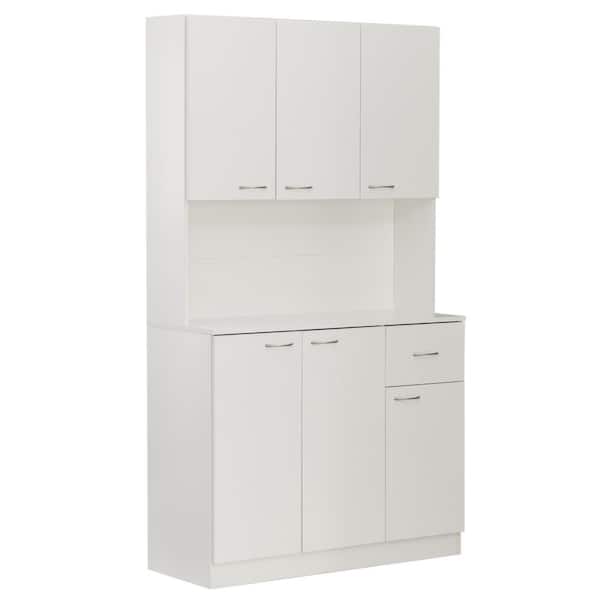 Tall Freestanding Wooden Storage Vanity, Kitchen Pantry, and Bathroom Cabinet  Organizer, with 2 Open shelves, A drawer and 2 Door Cabinet, White -  Quickway Imports Inc