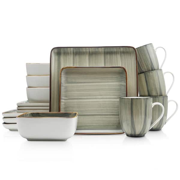 STONE LAIN Esmeralda 16-Piece Green Porcelain Dinnerware Set (Service for 4)