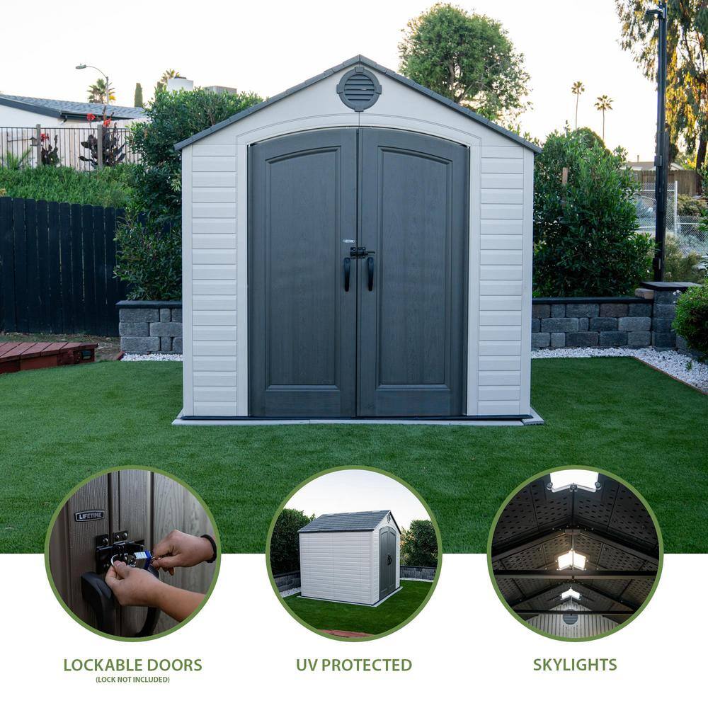 Gray Resin Double Door Storage Shed with Shelving