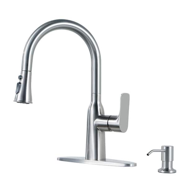 ARCORA Single Handle Pull Down Sprayer Kitchen Faucet with Soap Dispenser Stainless Steel in Brushed Nickel