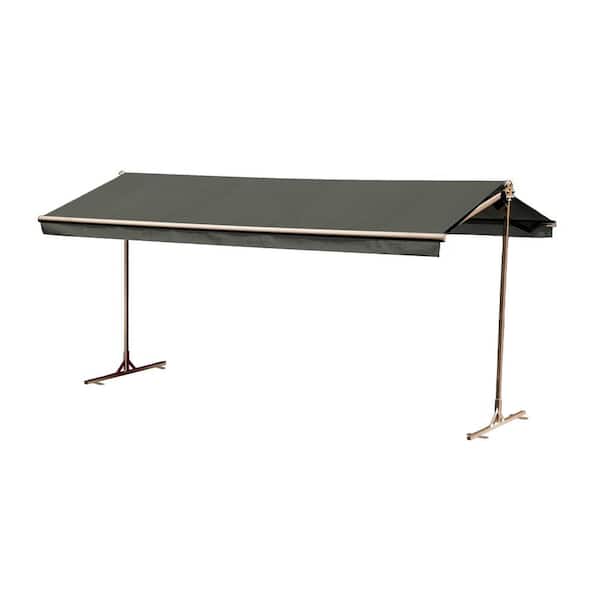 Bali Essentials 16 ft. Oasis Freestanding Motorized Retractable Awning (120 in. Projection) with Remote in Charcoal Tweed