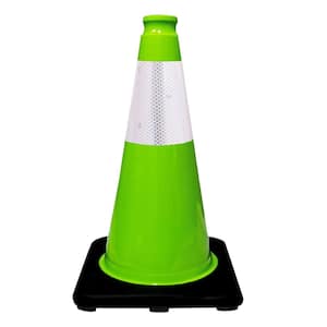 18 in. Lime Green Traffic Cone with Black Base and 6 in. Reflective Collar 3 lbs.