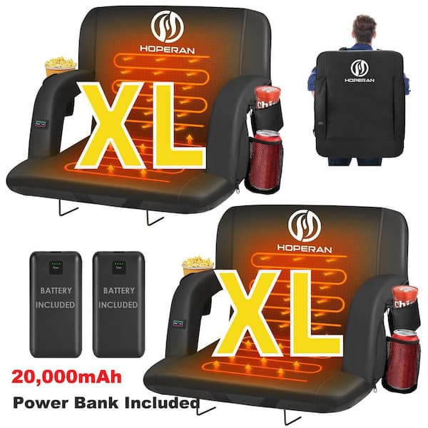 Black 23 in.W Heated Stadium Seats for Bleachers with 20000mAh Power Bank Included Stadium Seating (2-Pack)