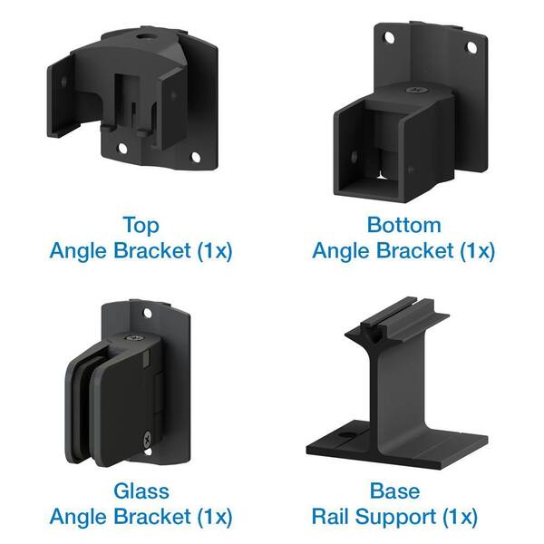 PEAK AquatinePLUS 0.25 in. x 45 in. x 4 ft. Black Aluminum Pool Fence Rail Glass Angle Bracket Kit
