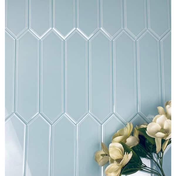 ABOLOS Frosted Elegance Glossy Blue Beveled Picket 3 in. x 12 in. Glass Peel and Stick Wall Tile (9.24 sq. ft./Case)
