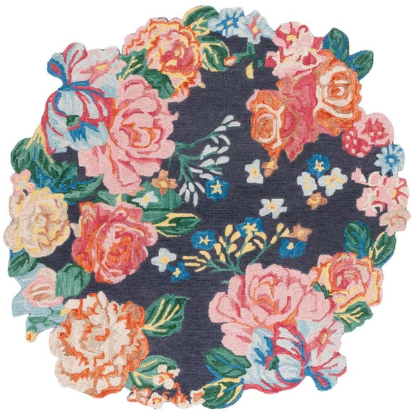 Jardin 6 ft. x 6 ft. Navy/Pink Floral Oversized Round Area Rug