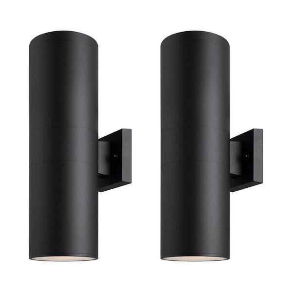 18 in. Matte Black Cylinder Outdoor Sconce Hardwired with No Bulbs