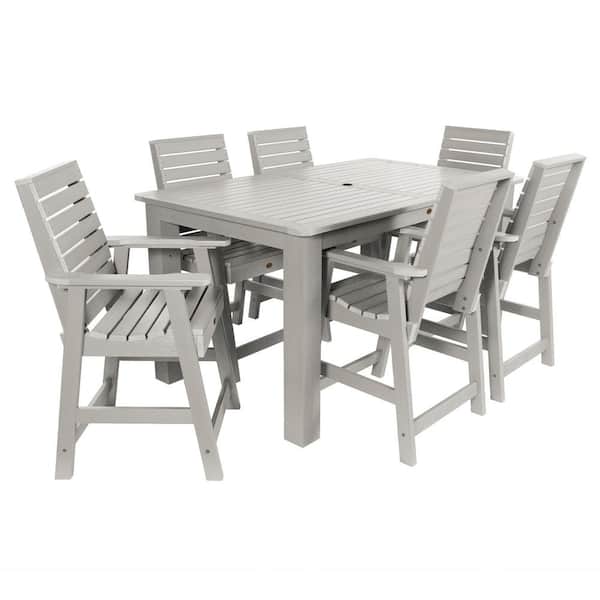 Highwood Weatherley Harbor Gray Counter Height Plastic Outdoor Dining Set in Harbor Gray Set of 6