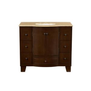 Grand Cheswick 40 in. Vanity in Dark Cherry with Marble Vanity Top in Travertine with White Undermount Sink